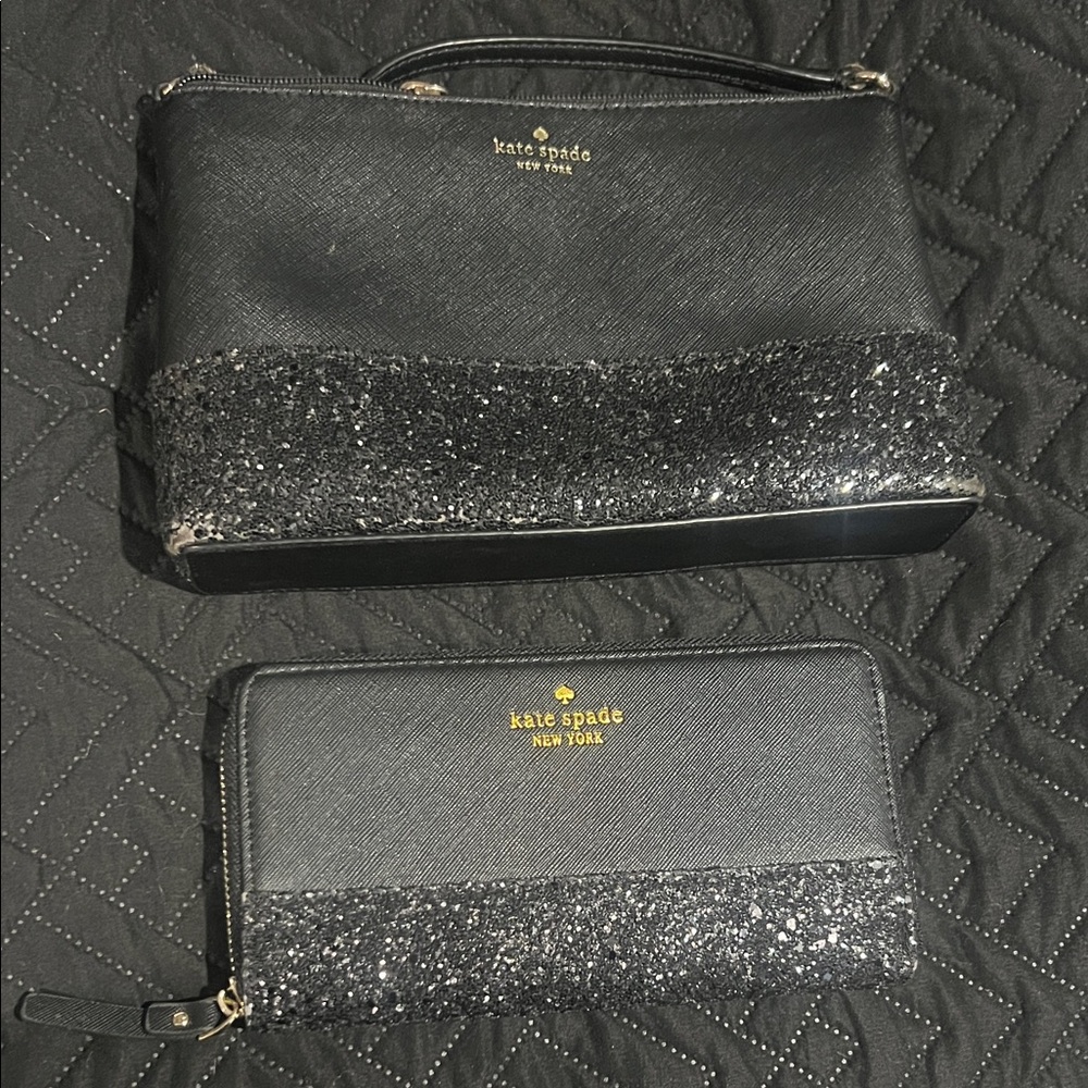 Kate Spade Black Glitter purse and wallet